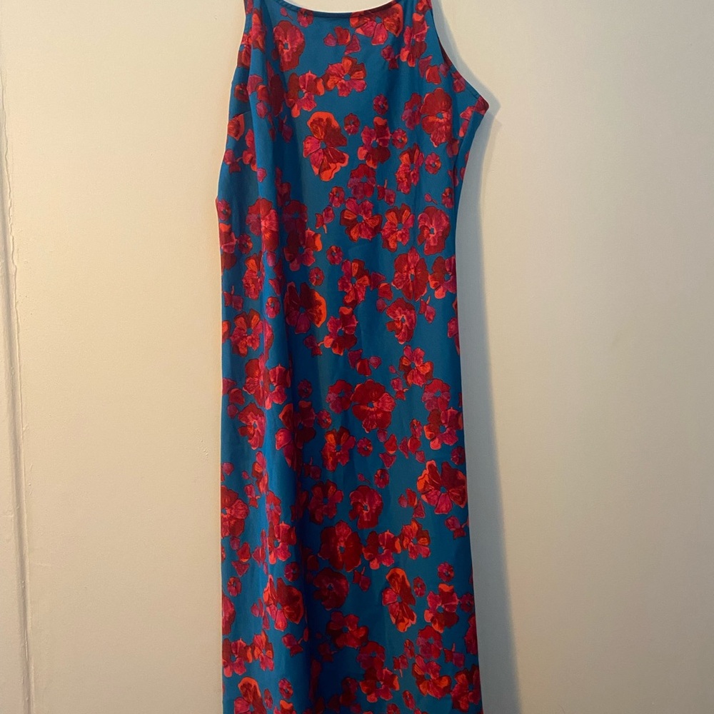 Floral Sleeveless Dress - Blue and Red